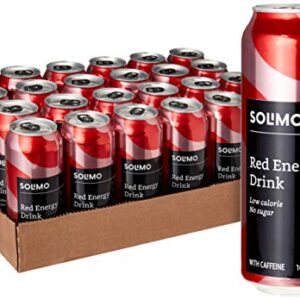 Amazon Brand – Solimo Red Energy Drink, Sugar Free, 16 Fluid Ounce (Pack of 24) 473ml can